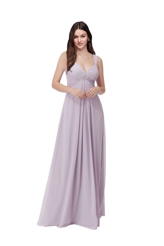 Compre Resplandor rosa línea A Cuello en V Gasa Largo Vestidos de dama de honor