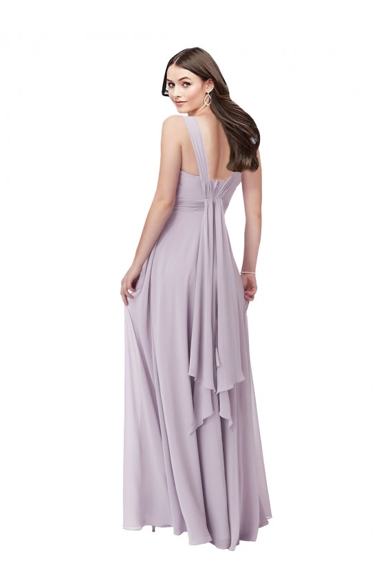 Compre Resplandor rosa línea A Cuello en V Gasa Largo Vestidos de dama de honor