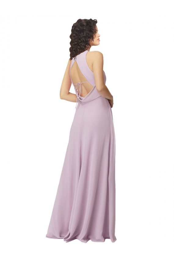 Compre Resplandor rosa línea A Halter Cuello Alto Gasa Largo Vestidos de dama de honor