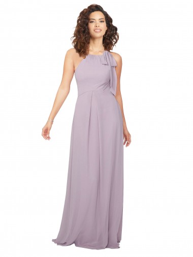 Compre Resplandor rosa línea A Halter Gasa Largo Vestidos de dama de honor