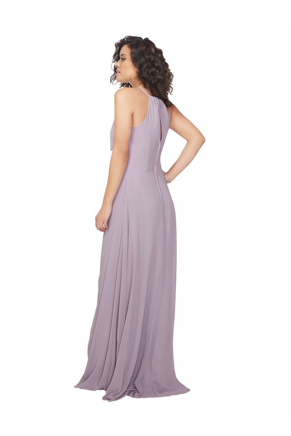 Compre Resplandor rosa línea A Halter Gasa Largo Vestidos de dama de honor