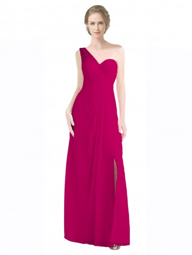 Compre Rojo 16 línea A Un Hombre Gasa Largo Vestidos de dama de honor