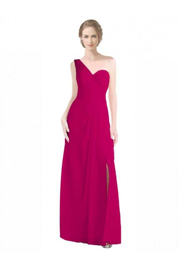 Compre Rojo 16 línea A Un Hombre Gasa Largo Vestidos de dama de honor