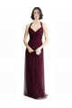 Compre Rojo 74 línea A Halter Cuello en V Tul Largo Vestidos de dama de honor