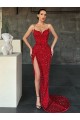 Compre Rojo Cubierta Cuello en V Barrer tren Lentejuelas Terciopelo Largo Vestidos de fiesta