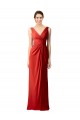Compre Rojo Cubierta Cuello en V Gasa Largo Vestidos de dama de honor