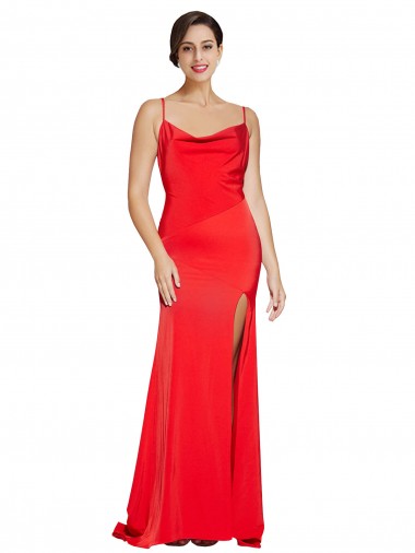 Compre Rojo Cubierta Sin tirantes Satén elástico Largo Formales Vestidos de dama de honor / Vestidos de fiesta