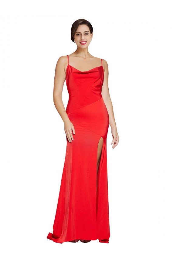 Compre Rojo Cubierta Sin tirantes Satén elástico Largo Formales Vestidos de dama de honor / Vestidos de fiesta
