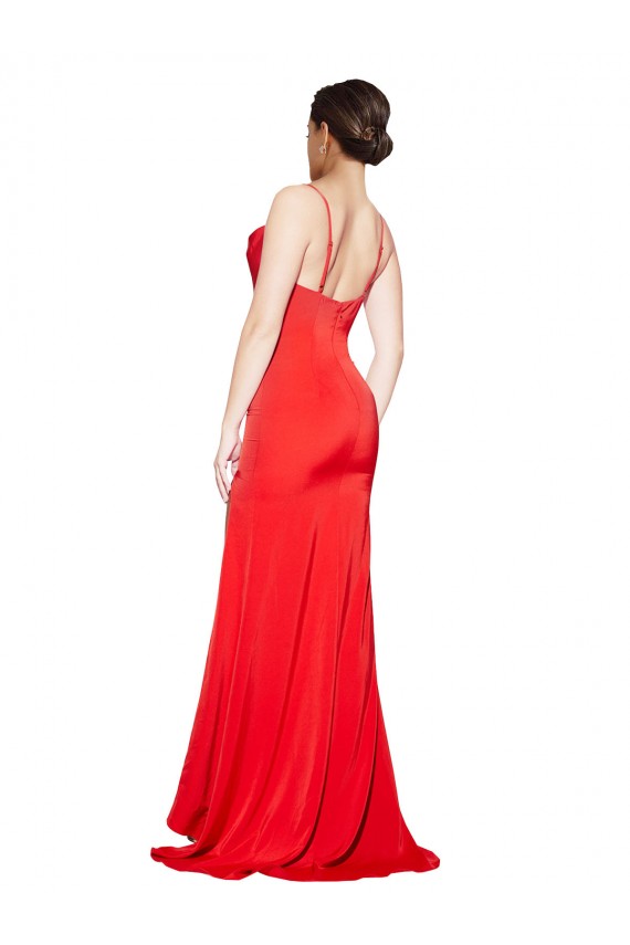 Compre Rojo Cubierta Sin tirantes Satén elástico Largo Formales Vestidos de dama de honor / Vestidos de fiesta