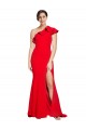 Compre Rojo Cubierta Un Hombre Barrer tren Crepé Elástico Largo Vestidos de dama de honor / Vestidos de fiesta