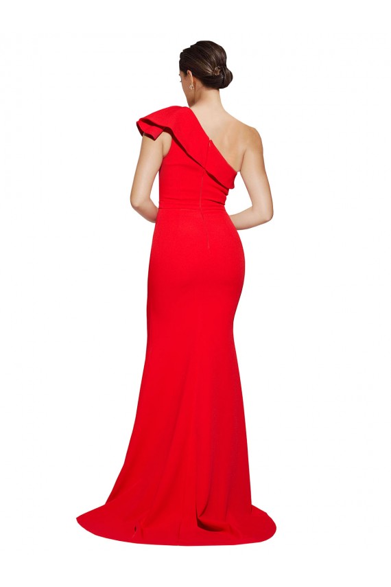 Compre Rojo Cubierta Un Hombre Barrer tren Crepé Elástico Largo Vestidos de dama de honor / Vestidos de fiesta