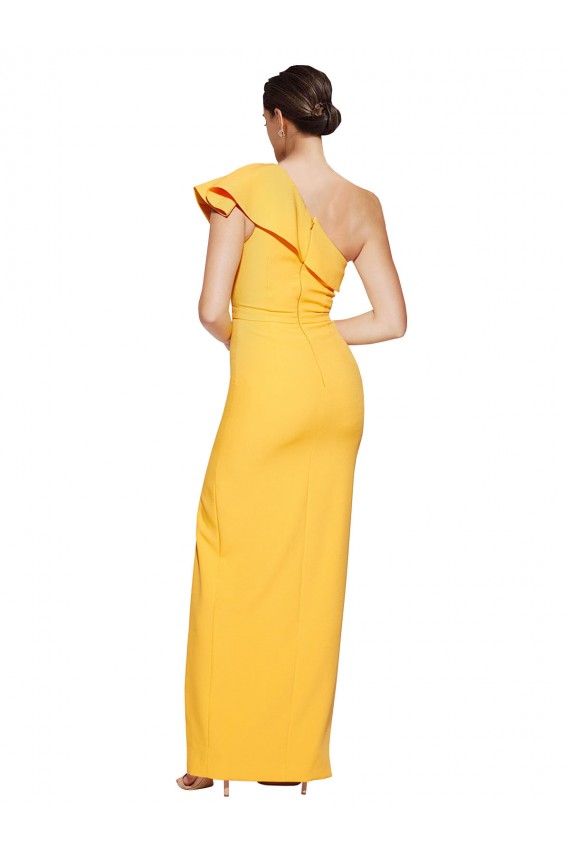 Compre Azafrán Cubierta Un Hombre Crepé Elástico Largo Formales Vestidos de dama de honor / Vestidos de fiesta