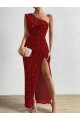 Compre Rojo Cubierta Un Hombre Lentejuelas Terciopelo Largo Vestidos de fiesta