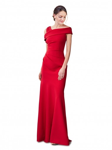Compre Rojo Sirena Crepé Elástico Largo Formales Vestidos de dama de honor / Vestidos de fiesta