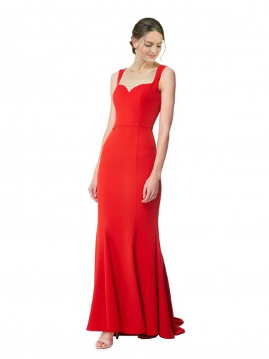 Compre Rojo Sirena Cuello Alto Crepé Elástico Largo Formales Vestidos de dama de honor / Vestidos de fiesta