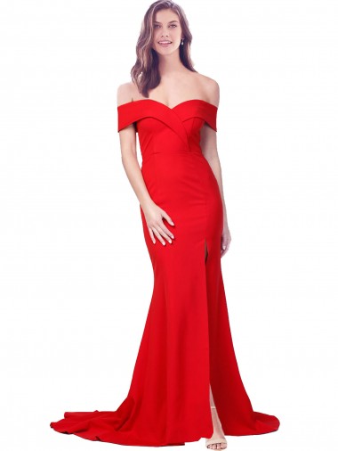 Compre Rojo Sirena Cuello de Corazón Crepé Elástico Largo Formales Vestidos de dama de honor / Vestidos de fiesta