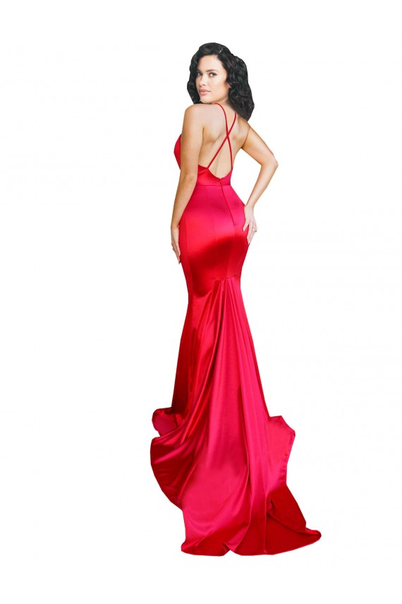 Compre Rojo Sirena Cuello de Corazón Satén elástico Largo Formales Vestidos de dama de honor / Vestidos de fiesta