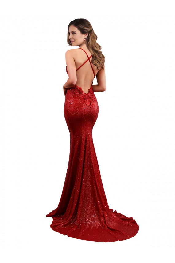 Compre Rojo Sirena Cuello en V Lentejuela Largo Formales Vestidos de dama de honor / Vestidos de fiesta