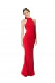 Compre Rojo Sirena Halter Cuello Alto Crepé Elástico Largo Formales Vestidos de dama de honor / Vestidos de fiesta
