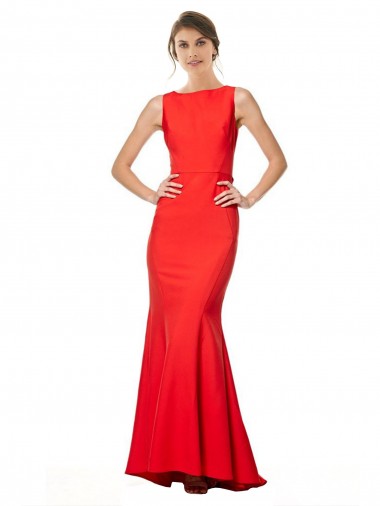 Compre Rojo Sirena Halter Cuello Alto Crepé Elástico Largo Formales Vestidos de dama de honor / Vestidos de fiesta