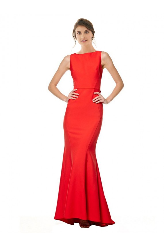 Compre Rojo Sirena Halter Cuello Alto Crepé Elástico Largo Formales Vestidos de dama de honor / Vestidos de fiesta