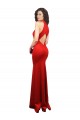 Compre Rojo Sirena Halter Satén elástico Largo Formales Vestidos de dama de honor / Vestidos de fiesta