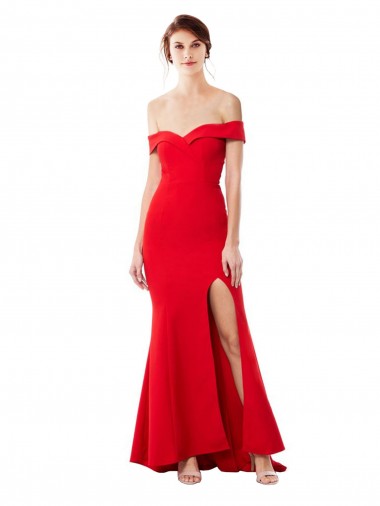 Compre Rojo Sirena Hombros Descubiertos Crepé Elástico Largo Formales Vestidos de dama de honor / Vestidos de fiesta