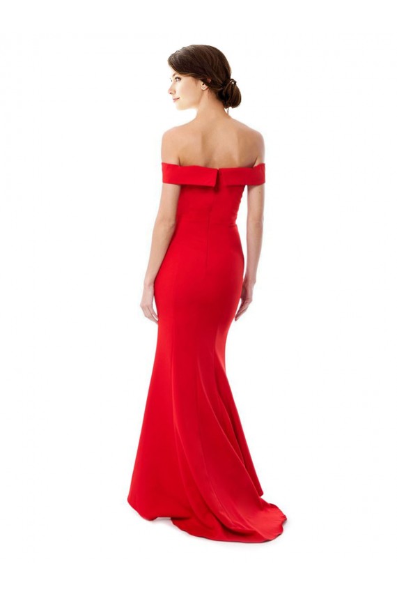 Compre Rojo Sirena Hombros Descubiertos Crepé Elástico Largo Formales Vestidos de dama de honor / Vestidos de fiesta