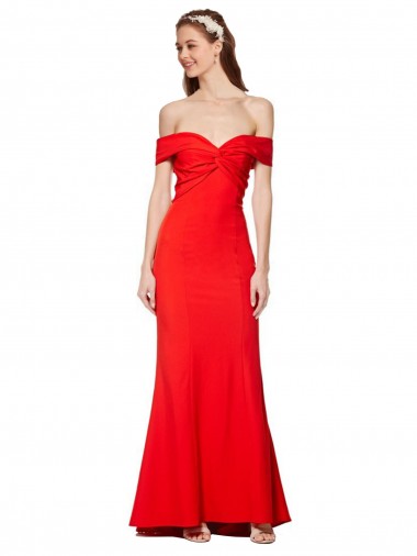 Compre Rojo Sirena Hombros Descubiertos Crepé Elástico Largo Formales Vestidos de dama de honor / Vestidos de fiesta