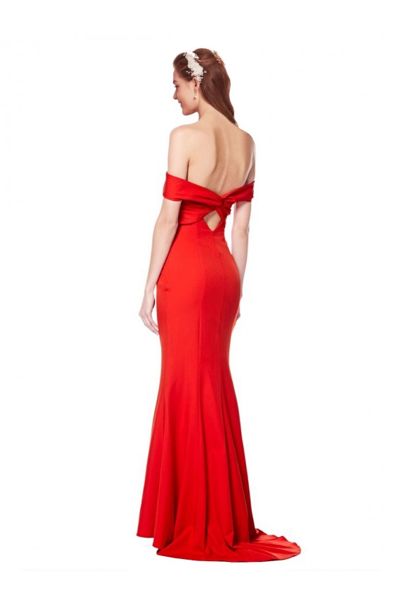 Compre Rojo Sirena Hombros Descubiertos Crepé Elástico Largo Formales Vestidos de dama de honor / Vestidos de fiesta