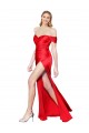 Compre Rojo Sirena Hombros Descubiertos Satén elástico Largo Formales Vestidos de dama de honor / Vestidos de fiesta