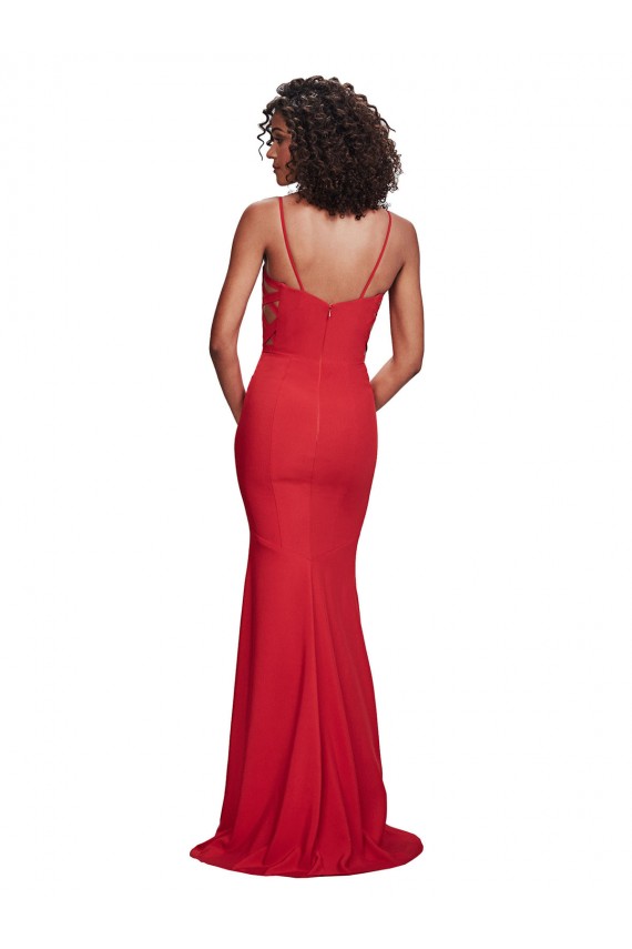 Compre Rojo Sirena Tirantes espagueti Crepé Elástico Largo Formales Vestidos de dama de honor / Vestidos de fiesta