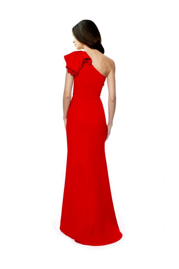 Compre Rojo Sirena Un Hombre Cuello Alto Crepé Elástico Largo Formales Vestidos de dama de honor / Vestidos de fiesta