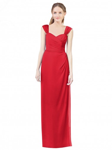 Compre Rojo línea A Cuello de Corazón Gasa Largo Vestidos de dama de honor