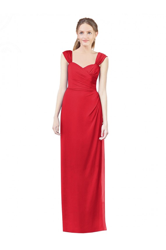 Compre Rojo línea A Cuello de Corazón Gasa Largo Vestidos de dama de honor