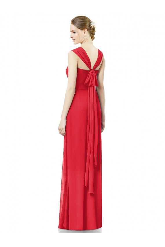 Compre Rojo línea A Cuello de Corazón Gasa Largo Vestidos de dama de honor