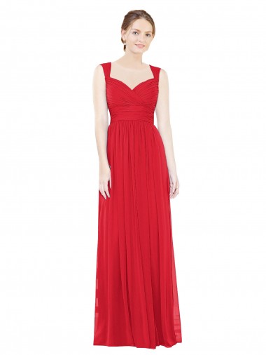 Compre Rojo línea A Cuello de Corazón Gasa Largo Vestidos de dama de honor