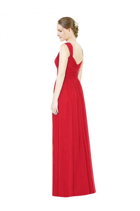 Compre Rojo línea A Cuello de Corazón Gasa Largo Vestidos de dama de honor