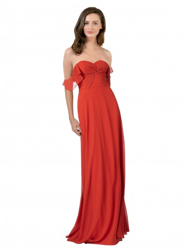 Compre Rojo línea A Cuello de Corazón Sin tirantes Gasa Largo Vestidos de dama de honor