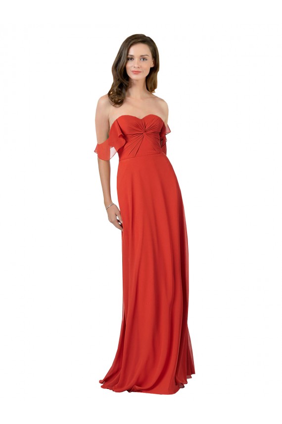 Compre Rojo línea A Cuello de Corazón Sin tirantes Gasa Largo Vestidos de dama de honor