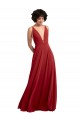 Compre Rojo línea A Cuello en V Gasa Largo Vestidos de dama de honor