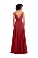 Compre Rojo línea A Cuello en V Gasa Largo Vestidos de dama de honor