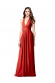 Compre Rojo línea A Halter Cuello en V Gasa Largo Vestidos de dama de honor