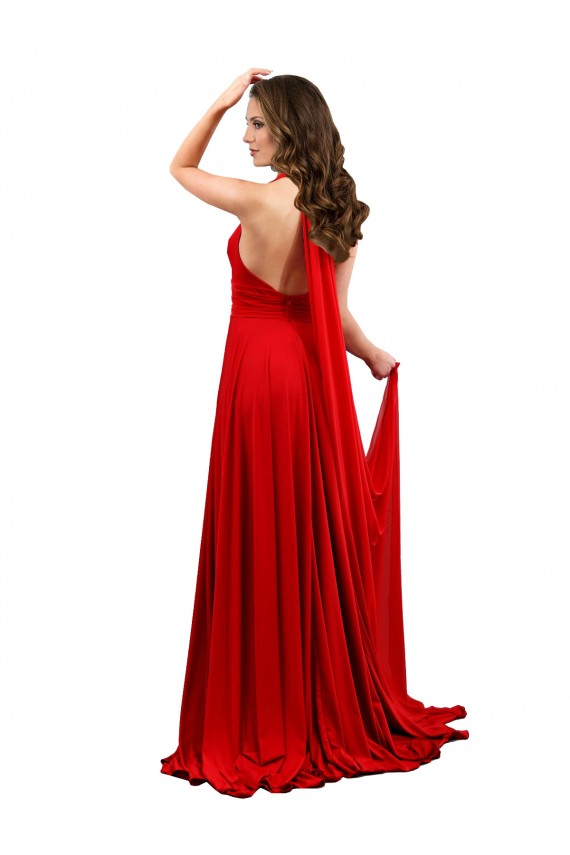 Compre Rojo línea A Halter Spandex Largo Formales Vestidos de dama de honor / Vestidos de fiesta