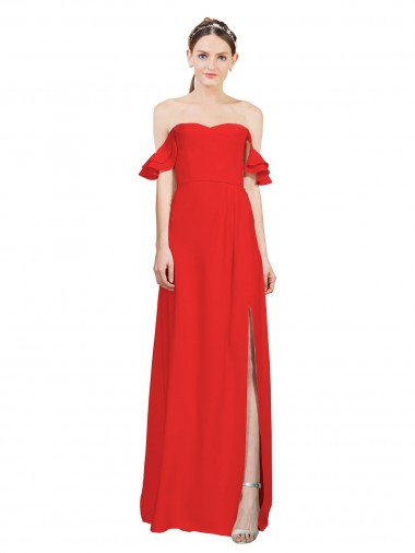Compre Rojo línea A Hombros Descubiertos Crepé Elástico Largo Formales Vestidos de dama de honor / Vestidos de fiesta