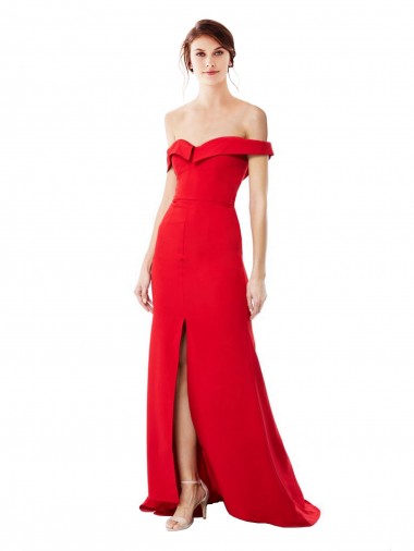 Compre Rojo línea A Hombros Descubiertos Crepé Elástico Largo Formales Vestidos de dama de honor / Vestidos de fiesta