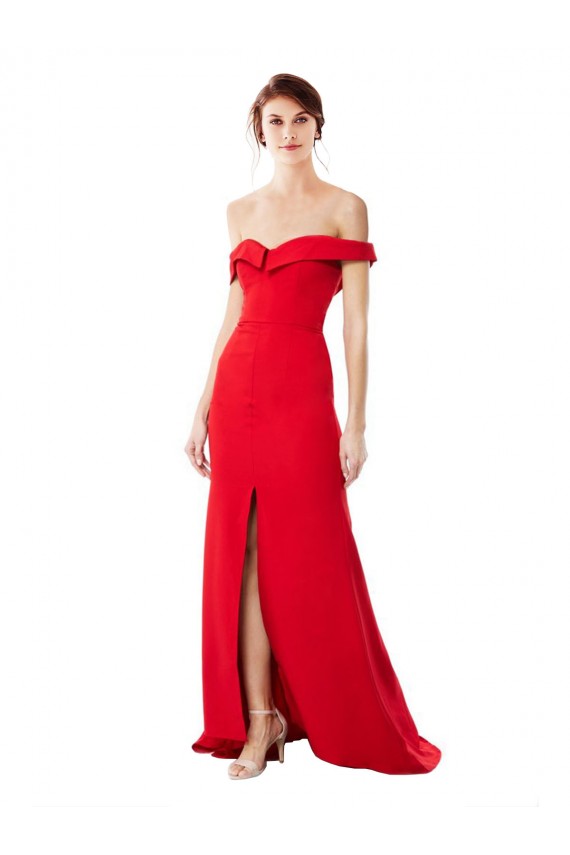 Compre Rojo línea A Hombros Descubiertos Crepé Elástico Largo Formales Vestidos de dama de honor / Vestidos de fiesta