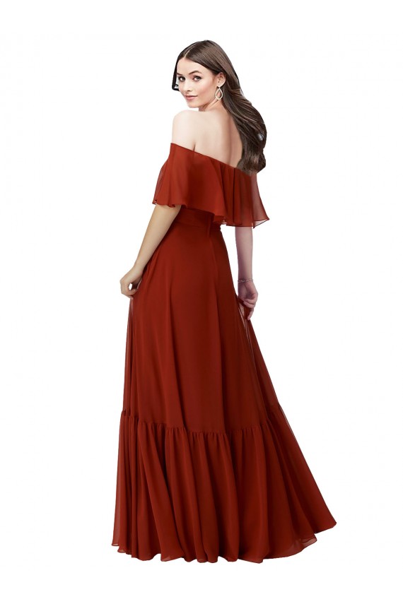 Compre Rojo línea A Hombros Descubiertos Gasa Largo Vestidos de dama de honor