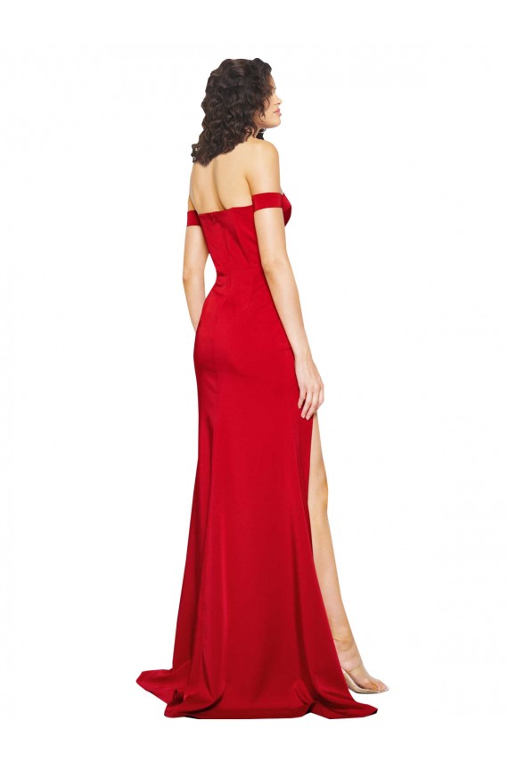 Compre Rojo línea A Hombros Descubiertos Satén sedoso Largo Formales Vestidos de dama de honor / Vestidos de fiesta