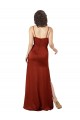 Compre Rojo línea A Tirantes espagueti Cuadrado Satén sedoso Largo Formales Vestidos de dama de honor / Vestidos de fiesta